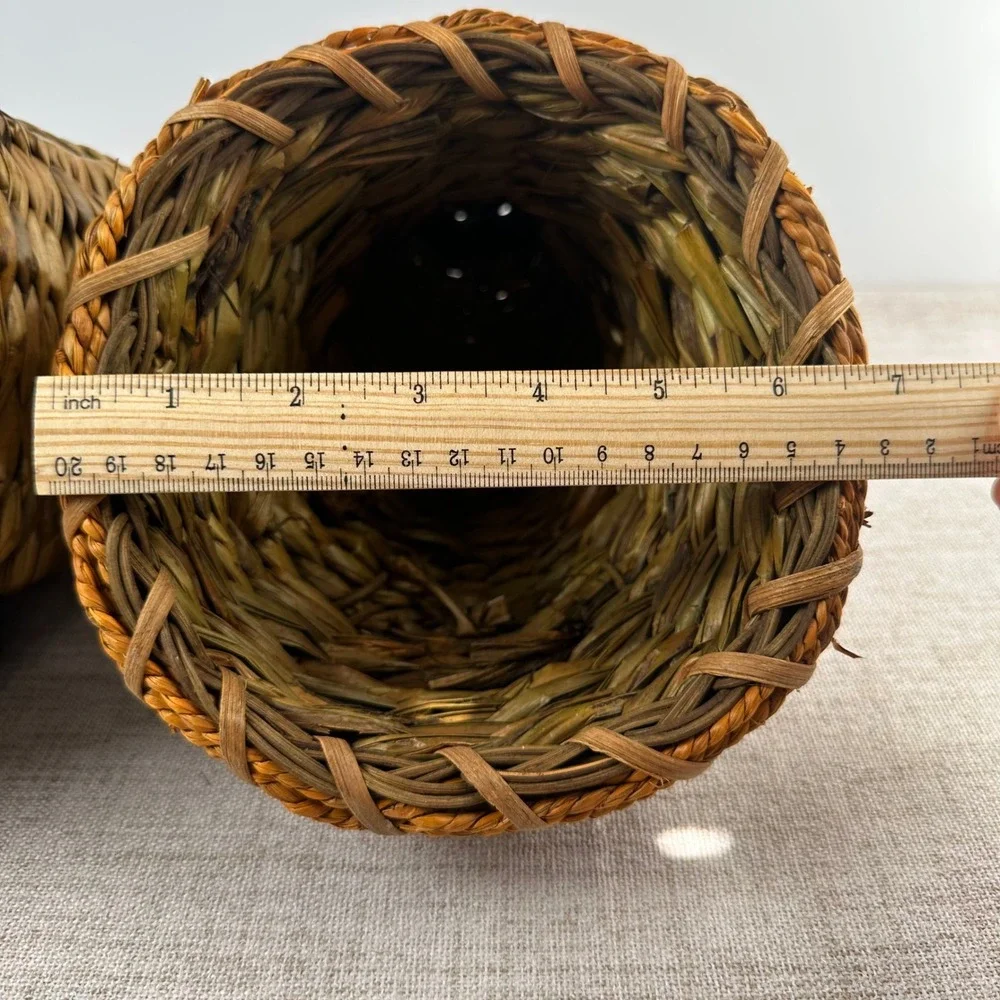 Vintage Woven Cornucopia Basket Pair Horn of Plenty Fall Thanksgiving Decor